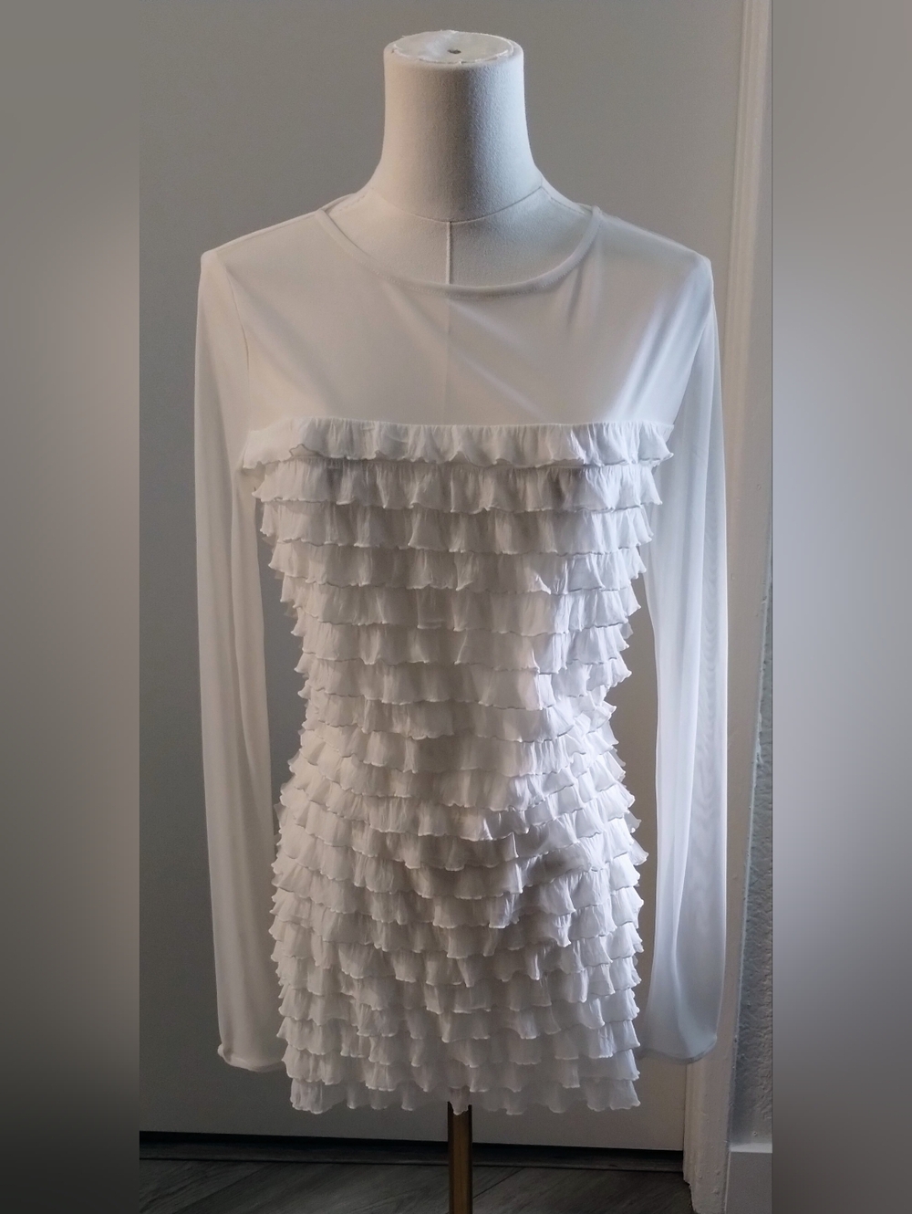 Moda International White Ruffle  Blouse